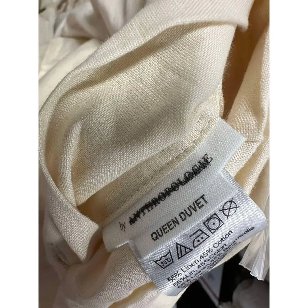 New Anthropologie Relaxed Linen-Cotton Queen Duvet Cover In Cream